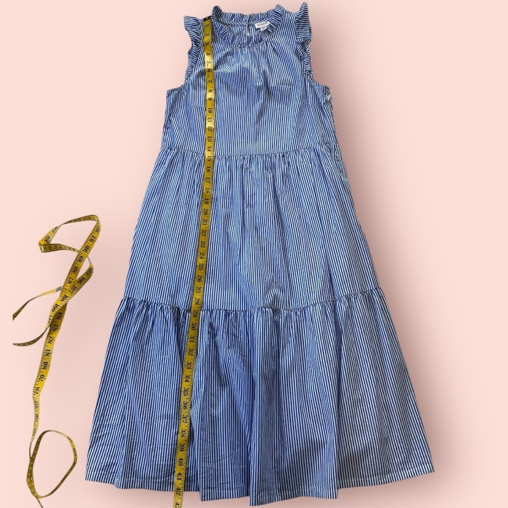 J.Crew Factory Tiered Midi Ruffle Dress In Blue & White Striped Size 00 - Picture 5 of 9